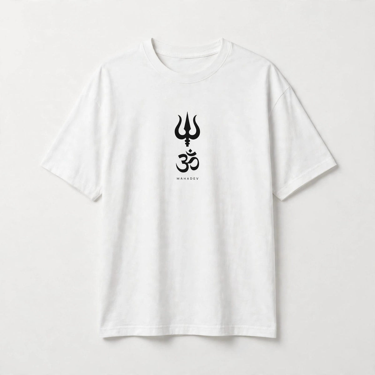 Mahadev Trishul Om White Oversized T - Shirt